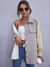 Colorblock Flap Pocket Corduroy Blouse Sai Feel