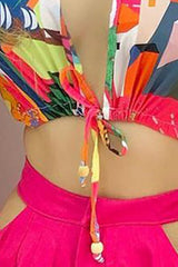 Colorblock Lantern Sleeve Top & Skirt Two-Piece Set Sai Feel