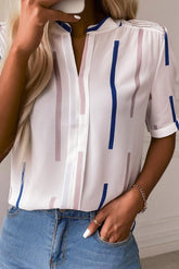 Colorblock Mandarin Collar Blouse Sai Feel