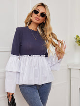 Colorblock Ruffle Hem Tiered Layer Blouse Sai Feel
