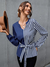 Colorblock Striped Self Tie Blouse Sai Feel