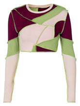 Contrast Color Long Sleeve Short T Shirt Sai Feel