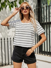 Cortton Stripe Crew Neck Drop Shoulder Tee Sai Feel