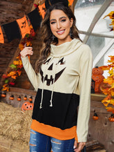 Cowl Neck Pumpkin Pattern Print Long Sleeve Color Block Sweatshirt Sai Feel