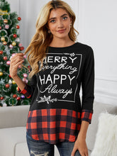 Crew Collar Plaid Hem Christmas Print Long Sleeve Jumper Top Sai Feel