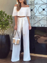 Crop Off-Shoulder Top & Lace-Up Trousers Two-Piece Set Sai Feel