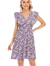 Daisy Print Elastic Waist V-Neck Dress Sai Feel