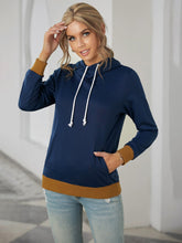 Dark Blue Color Block Zipper Pocket Hoodie Sai Feel