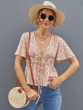 Deep V Neck Ditsy Floral Drawstring Top Sai Feel