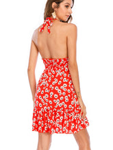 Disty Floral Open Back Halterneck Ruffle Hem Dress Sai Feel