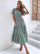 Ditsy Floral Print Shirred Waist Ruffle Hem Dress Sai Feel