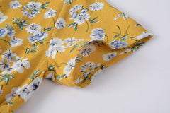 Ditsy Floral Surplice Neck Smocked Elastic Waist Dress Sai Feel