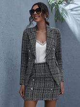 Double Button Raw Hem Plaid Tweed Blazer & Skirt Set Sai Feel