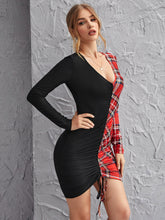 Drawstring Front Gingham Bodycon dress Sai Feel