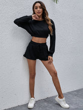 Drop Shoulder Crop Pullover & Slant Pocket Shorts Sai Feel