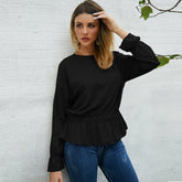 Drop Shoulder Flounce Sleeve Peplum Top Sai Feel