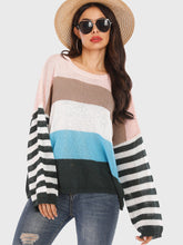 Drop Shoulder Striped Colorblock Sweater Sai Feel