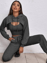 Drop Shoulder Super Crop Sweatshirt & Sweatpants With Tank Top Sai Feel