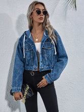 Dual Pockets Crop Denim Hoodie Sai Feel