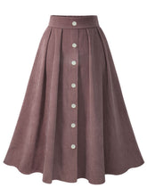 Elastic waist button solid color pleated skirt Sai Feel