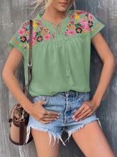 Embroidered Fringe Collar Batwing Sleeves Blouse Sai Feel