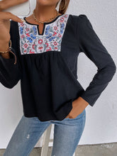 Ethnic style stitching pullover round neck solid color long-sleeved loose casual t-shirt Sai Feel
