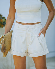 Short plissé taille haute en coton Alamo - Crème