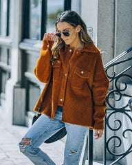 Aiden Fuzzy Knit Shacket - Kamel - ENDGÜLTIGER VERKAUF