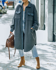 Alayjah Pocketed Longline Fleece Shacket - Charcoal - FINAL SALE