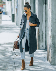 Alayjah Pocketed Longline Fleece Shacket - Charcoal - FINAL SALE