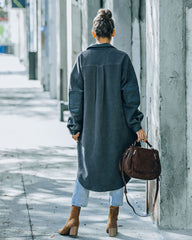 Alayjah Pocketed Longline Fleece Shacket - Charcoal - FINAL SALE