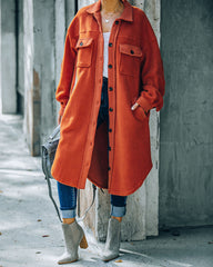 Alayjah Pocketed Longline Fleece Shacket - Rust - FINAL SALE