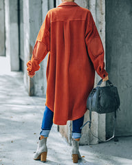 Alayjah Pocketed Longline Fleece Shacket - Rust - FINAL SALE