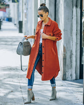 Alayjah – Lange Fleecejacke mit Taschen – Rostrot – ENDGÜLTIGER VERKAUF