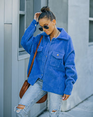 Aiden Fuzzy Knit Shacket - Blau - ENDGÜLTIGER VERKAUF