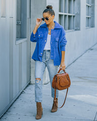 Aiden Fuzzy Knit Shacket - Blau - ENDGÜLTIGER VERKAUF