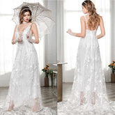 Fashion Sexy Deep V Flower Embroideried Backless Wedding Dress Party Gown Sai Feel