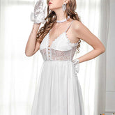 Fashion Sexy Lace Deep V Neck Backless Chiffon Wedding Party Dress Sai Feel