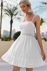 Fashion Solid Polka Dot Lace Stitching Dress Sai Feel