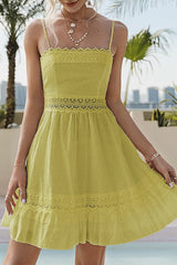 Fashion Solid Polka Dot Lace Stitching Dress Sai Feel