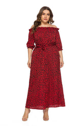 Fashion Srping Summer shoulder less collar leopard print split large size dress beach holiday long skirt plus size Sai Feel