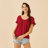 Fashion Summer Solid Color Loose V-neck Short Sleeves Shirt Tops Plus Size S-3XL Sai Feel