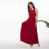 Fashion Women Casual Dresses Solid Maxi Dress with Pockets Sleeveless Vest Maxi Slim Beach Dress O-neck Girls Casual Long Dress Sai Feel