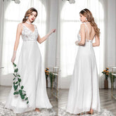 Fashion Women Lace Flower Embroideried Sleeveless Chiffon Wedding Party Dress Sai Feel