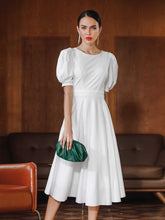 Fashion Women Solid Color Slim Sexy Big Swing Short Sleeve Middle Dress Sai Feel