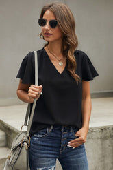 Fashion Women V Neck Short Sleeve Tee Blouse Sai Feel