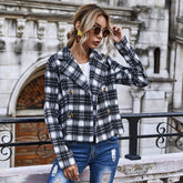 Fashionable plaid cropped jacket Sai Feel