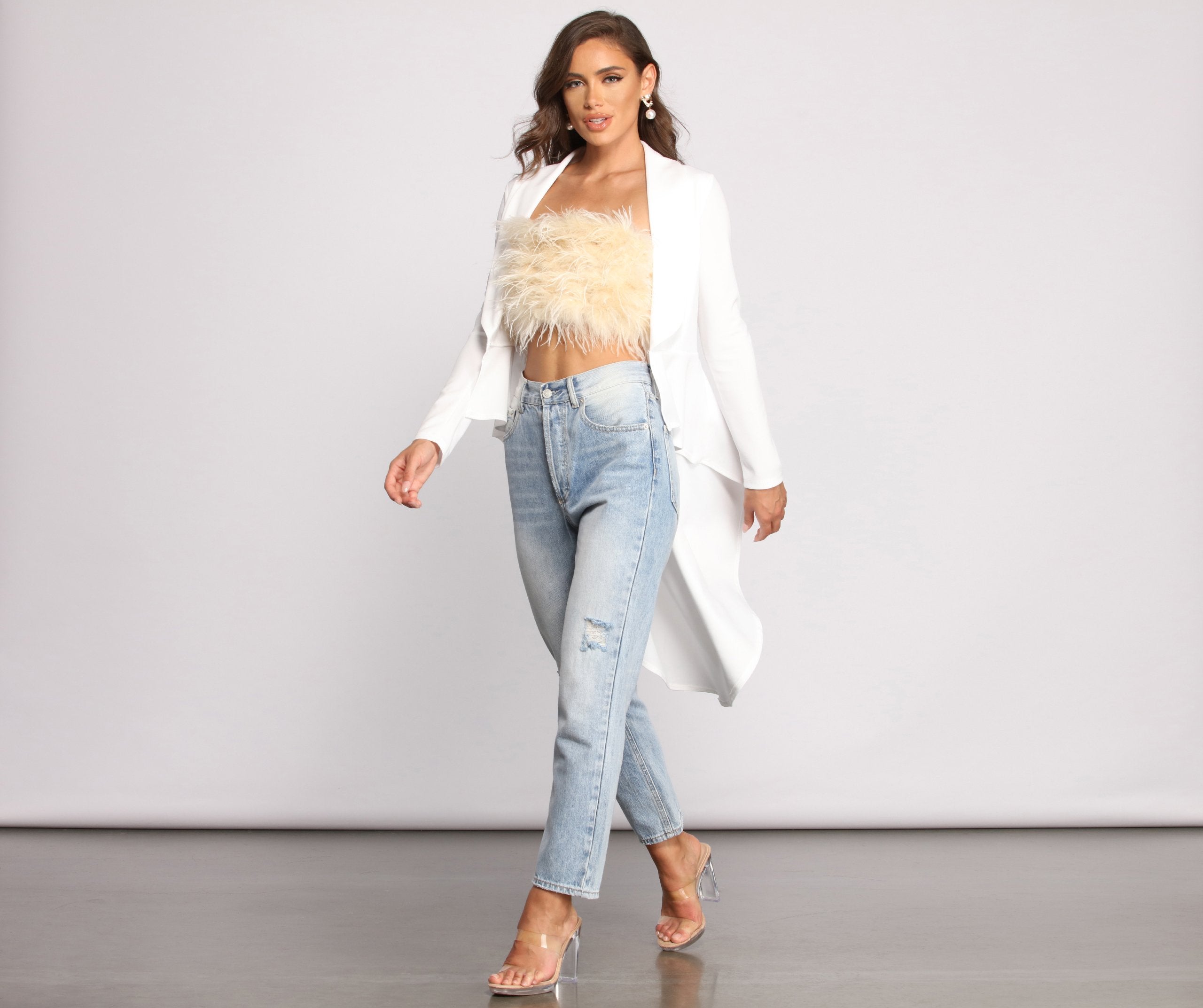 First In Class Peplum High Low Jacket Sai Feel