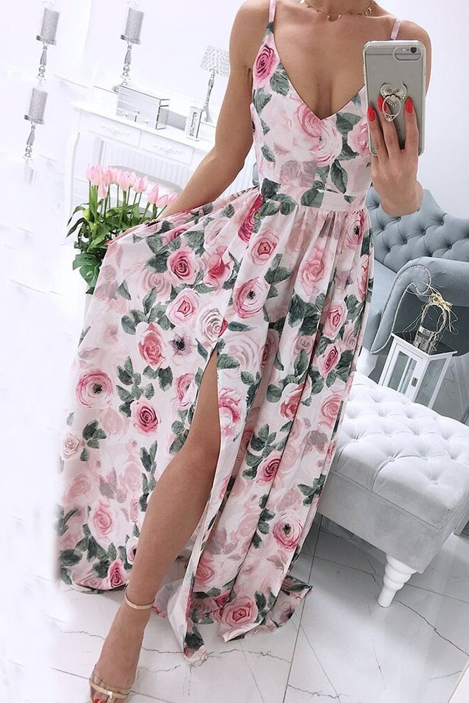 Floor-Length Split V-Neck Sleeveless A-Line Women's Dress Sai Feel