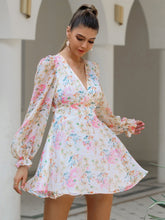 Flora Print Chiffon Open Back Long Sleeve Dress Sai Feel